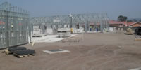 Typical view of the installation of prefabricated steel framing for the male and female wards at Catherine Booth.